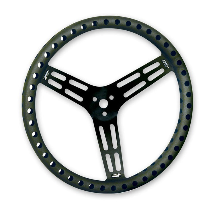 Longacre Aluminum Non Coated Steering Wheel Drilled Black Flat