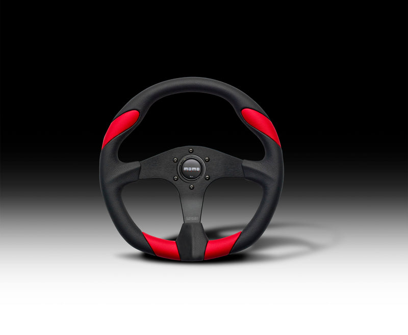 MOMO QUARK STEERING WHEEL - POLYURETHANE BLACK, BLUE OR RED INSERT - 350MM