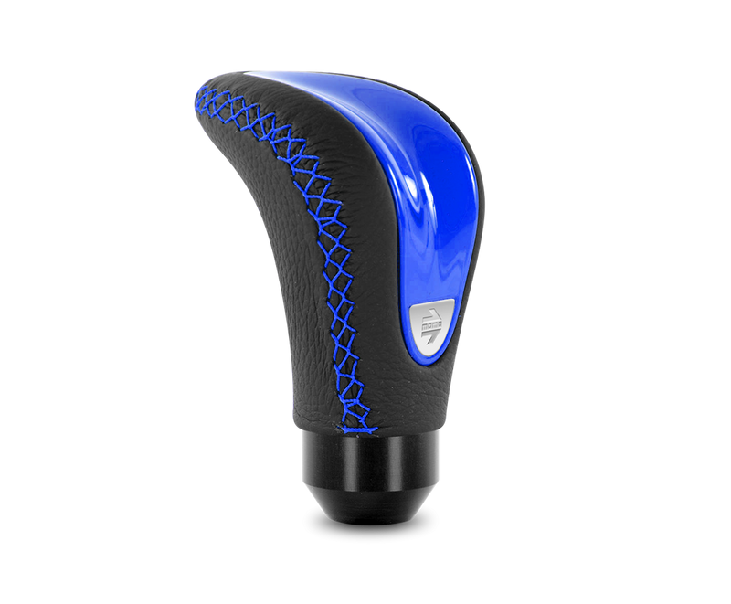 MOMO COMBAT EVO SHIFT KNOB - LEATHER / BLUE INSERT