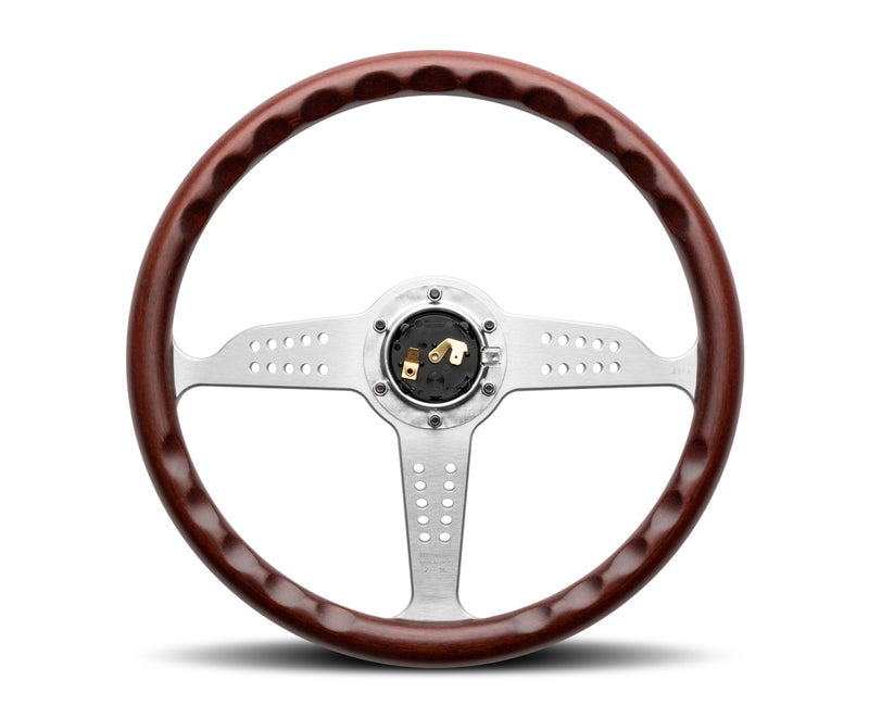 MOMO GRAND PRIX STEERING WHEEL - WOOD / BRUSHED SILVER - 350MM