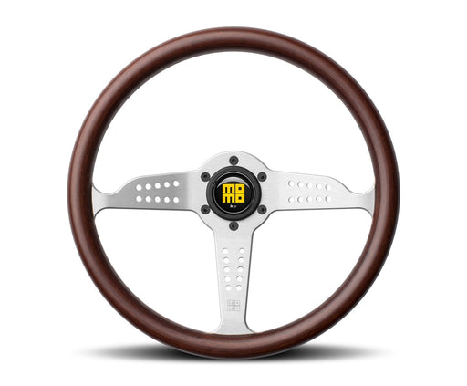 MOMO GRAND PRIX STEERING WHEEL - WOOD / BRUSHED SILVER - 350MM