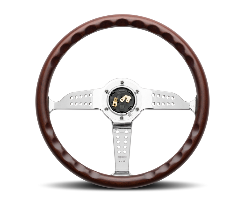 MOMO SUPER GRAND PRIX STEERING WHEEL - WOOD / POLISHED SILVER - 350MM