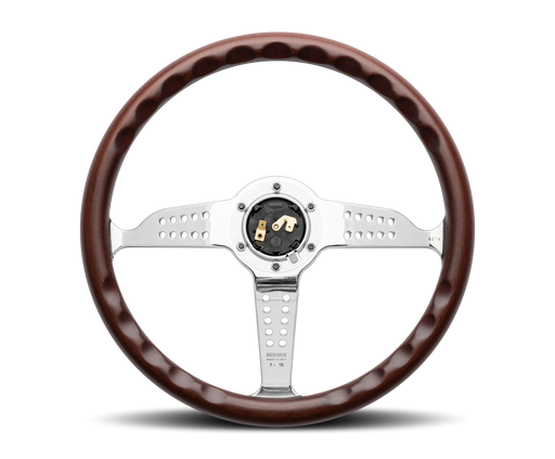 MOMO SUPER GRAND PRIX STEERING WHEEL - WOOD / POLISHED SILVER - 350MM
