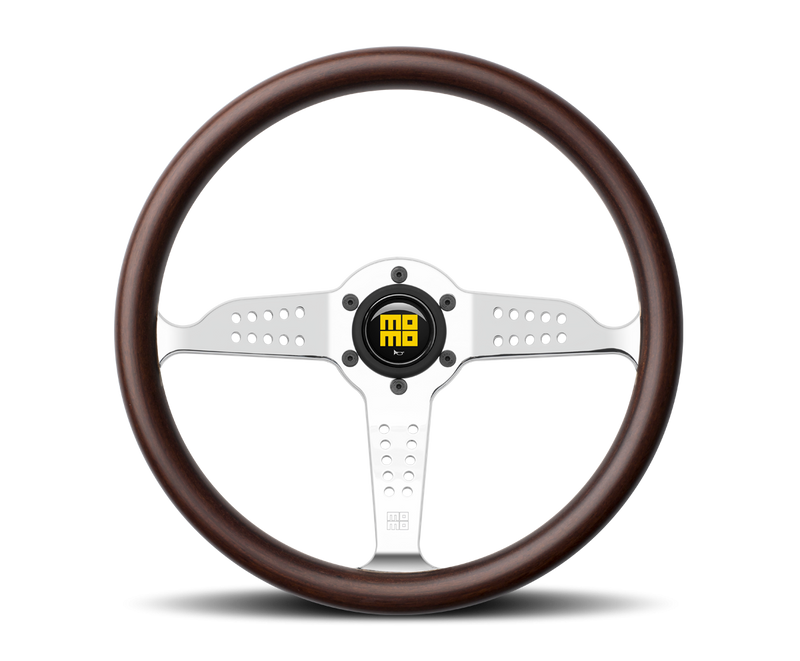 MOMO SUPER GRAND PRIX STEERING WHEEL - WOOD / POLISHED SILVER - 350MM
