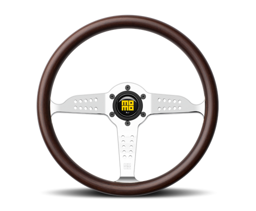 MOMO SUPER GRAND PRIX STEERING WHEEL - WOOD / POLISHED SILVER - 350MM