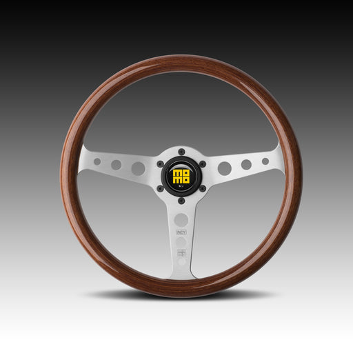 MOMO INDY STEERING WHEEL - WOOD / BRUSHED SILVER - 350MM