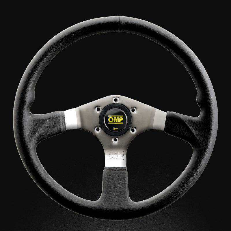 OMP STEERING WHEEL ASSO FLAT WITH 3 STEEL SPOKES BLACK LEATHER DIAM 350mm (Old Part Number OD/2019/LN)