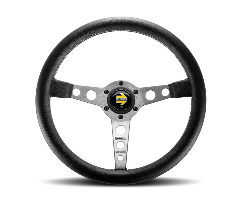 MOMO PROTOTIPO STEERING WHEEL - LEATHER / SILVER SPOKE - 350MM