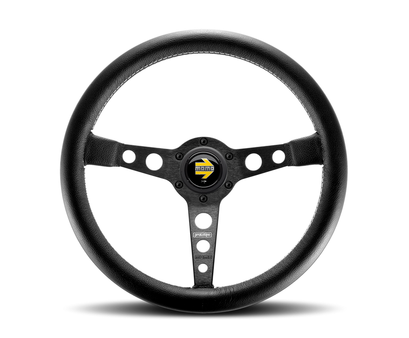 MOMO PROTOTIPO STEERING WHEEL - LEATHER / BLACK SPOKE - 350MM