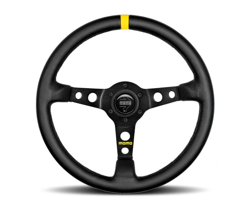 MOMO MOD 07 STEERING WHEEL - BLACK LEATHER - 350MM