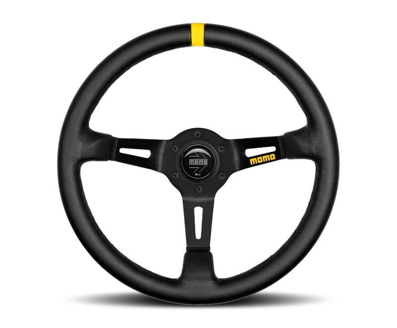 MOMO MOD 08 STEERING WHEEL - BLACK LEATHER - 350MM