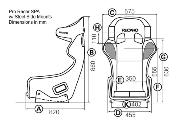 Recaro Pro Racer Hans SPA Seat - Velour Black Bolster, Velour Black Insert, White Logo, 4/5/6 Point Belt