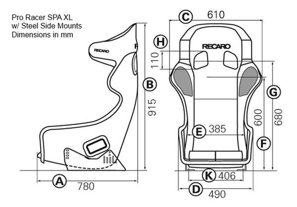 Recaro Pro Racer Hans XL SPA Seat - Velour Black Bolster, Velour Black Insert, White Logo, 4/5/6 Point Belt