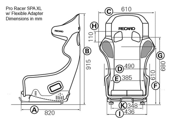 Recaro Pro Racer XL SPG Seat - Velour Black Bolster, Velour Black Insert, White Logo, 4/5/6 Point Belt