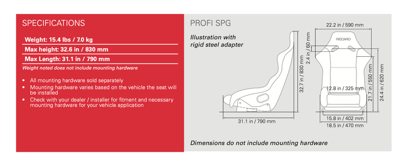 Recaro Profi Seat - Velour Black Bolster, Velour Black Insert, White Logo, 4/5/6 Point Belt