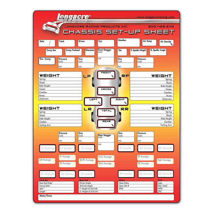 Longacre Chassis Set Up/Tire Sheets