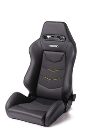 Recaro Speed V -Leather Black Bolster, Yellow Suede Accent Insert, Metal Grey Logo, 3 Point Belt