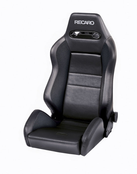 Recaro Speed Seat -Driver/Passenger Side, Black Vinyl/Saturn Black Bolster, Black AM Vinyl Insert, Silver Logo, 3/4/5 Point Belt
