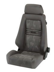 Recaro Specialist S Seat -Driver/Passenger Side, Leather Medium Grey Bolster, Grey Artista Insert, Black Logo, 3 Point Belt