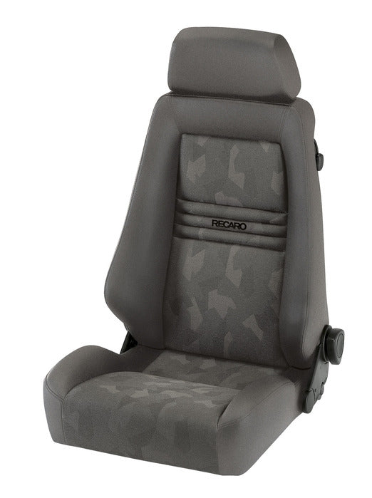 Recaro Specialist S Seat -Driver/Passenger Side, Leather Medium Grey Bolster, Grey Artista Insert, Black Logo, 3 Point Belt